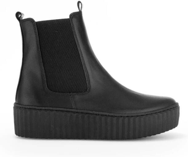 Gabor Zwarte Leren Chelsea Boots Hoge Top Sneaker Black Dames