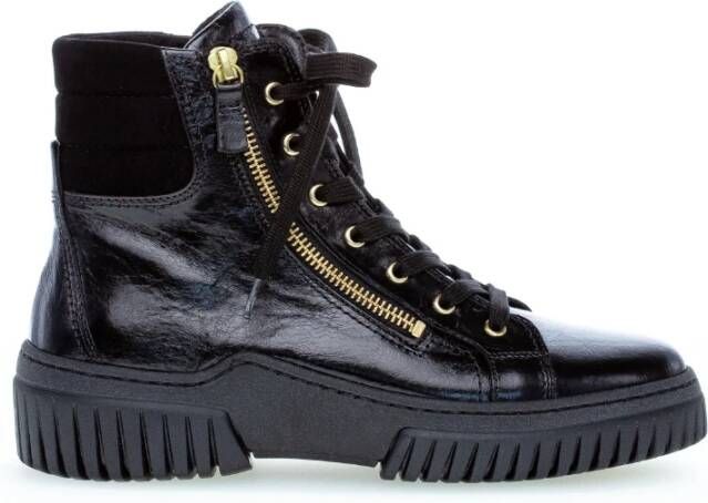 Gabor Zwarte Leren Hoge Sneakers Black Dames