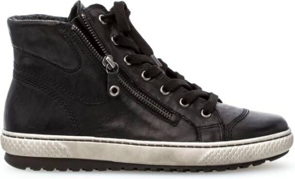 Gabor Zwarte Leren Hoge Sneakers Black Dames