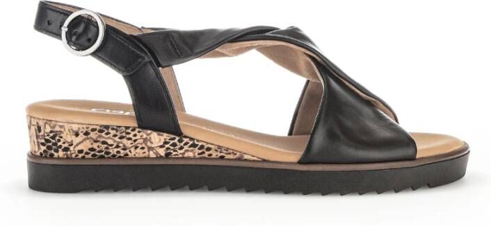 Gabor Zwarte leren kruisband sandalen Black Dames