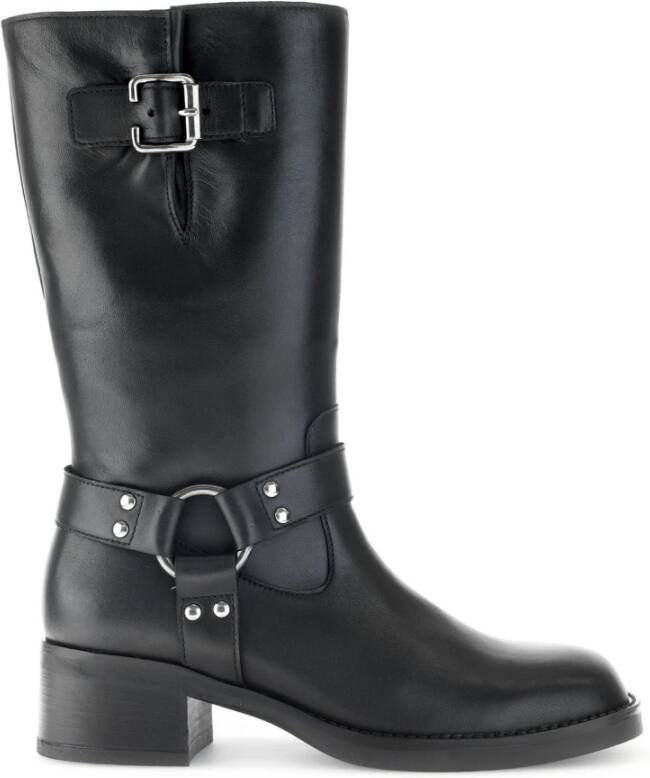 Gabor Zwarte Leren Mid Boots Black Dames