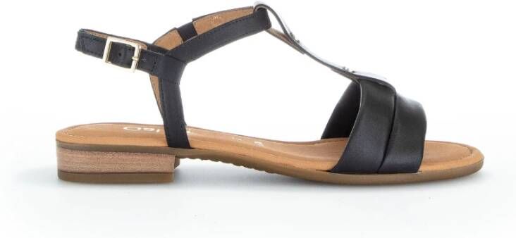 Gabor Zwarte leren platte sandalen Black Dames