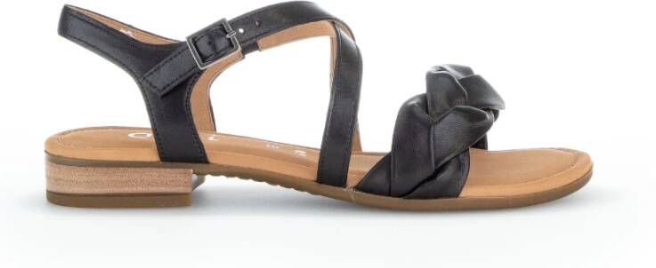 Gabor Zwarte Leren Platte Sandalen Black Dames