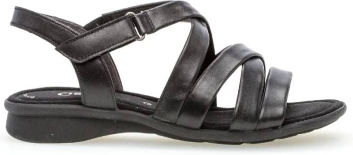 Gabor Zwarte Leren Sandalen Black Dames