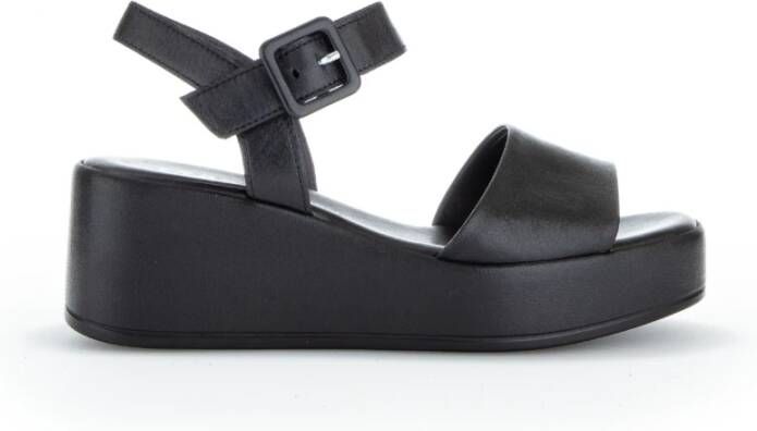 Gabor Zwarte Leren Sandalen Black Dames