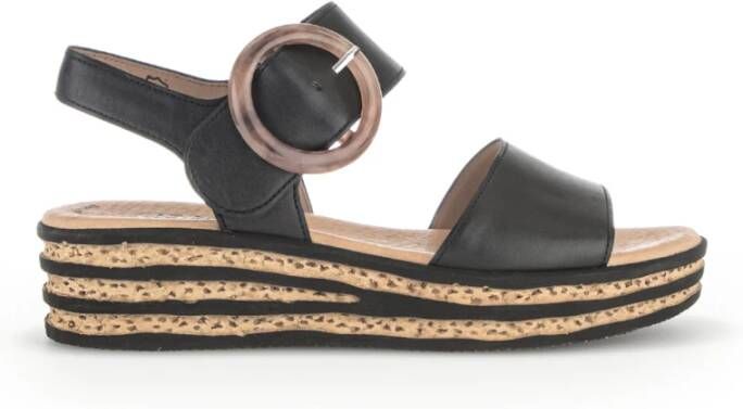 Gabor Zwarte Leren Sandalen Black Dames