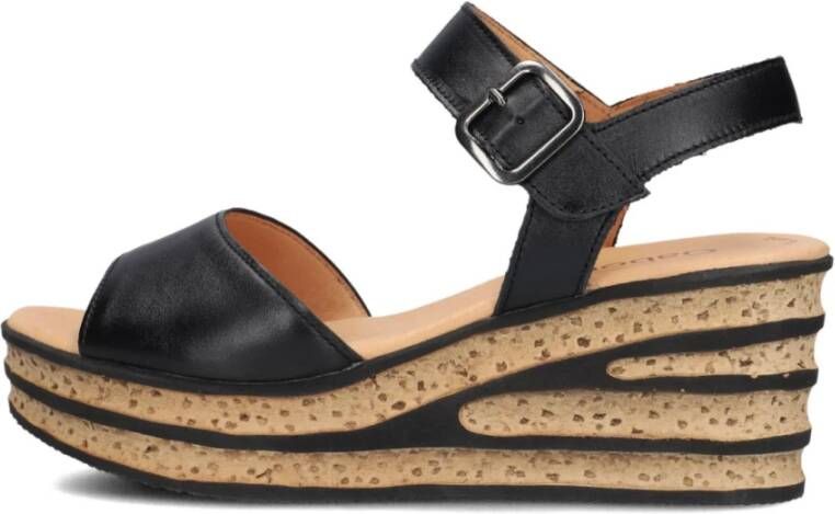 Gabor Zwarte Leren Sandalen met Suède Band Black Dames