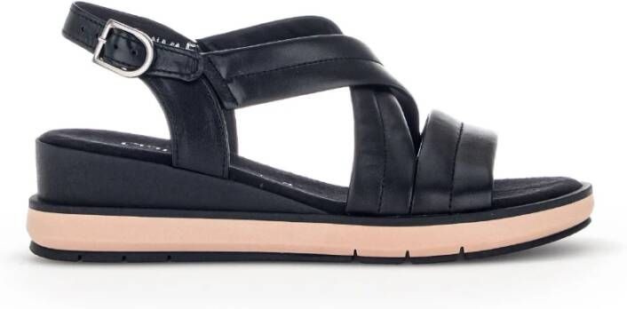 Gabor Zwarte Leren Sleehak Sandalen Black Dames