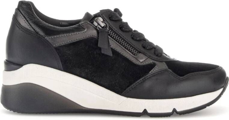 Gabor Zwarte Leren Sneaker Comfort Mode Black Dames