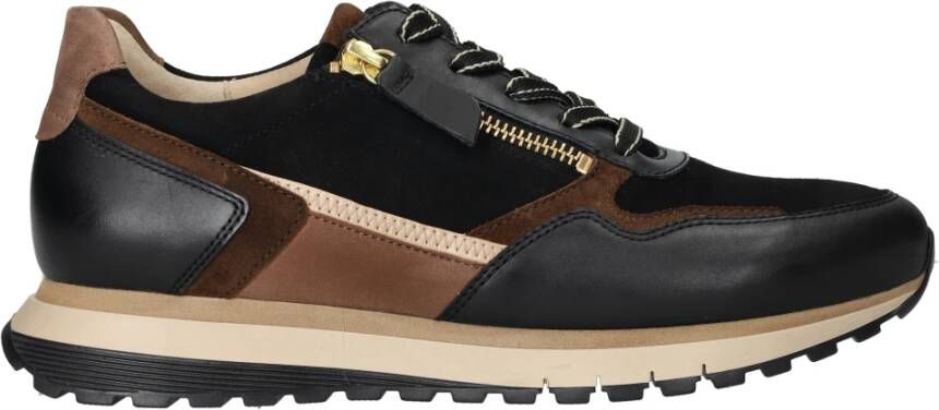 Gabor Zwarte Leren Sneaker met Bruine Accenten Black Dames