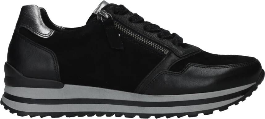 Gabor Zwarte Leren Sneaker Optifit Comfort Black Dames