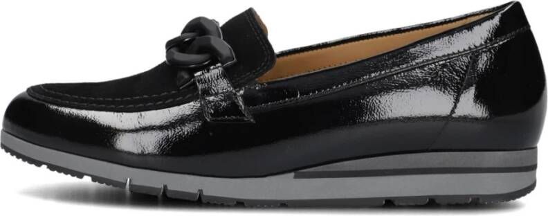 Gabor Zwarte Suède Loafers met Kettingdetail Black Dames