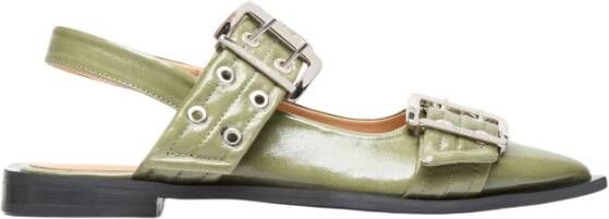 Ganni Stijlvolle Buckle Ballerina Schoenen Green Dames