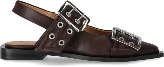 Ganni Buckle Ballerina`s Brown Dames