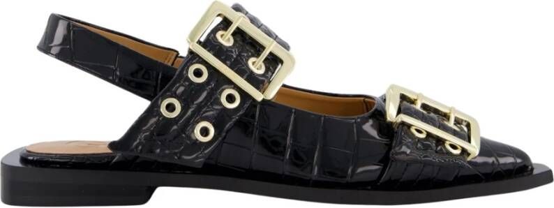 Ganni Chunky Buckle Ballerina Auberg Black Dames