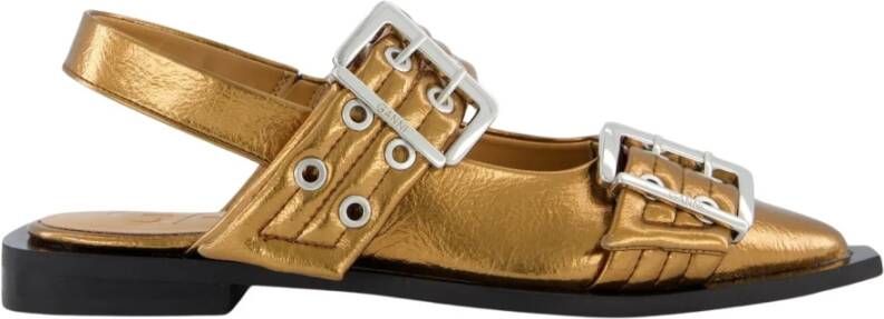 Ganni Chunky Buckle Ballerina in Zwart Yellow Dames