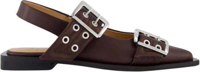 Ganni Chunky Buckle Ballerina Schoenen Brown Dames