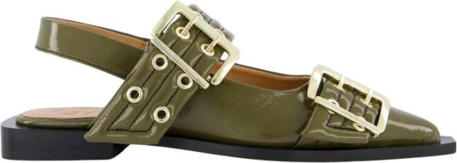 Ganni Chunky Buckle Ballerina Schoenen Green Dames