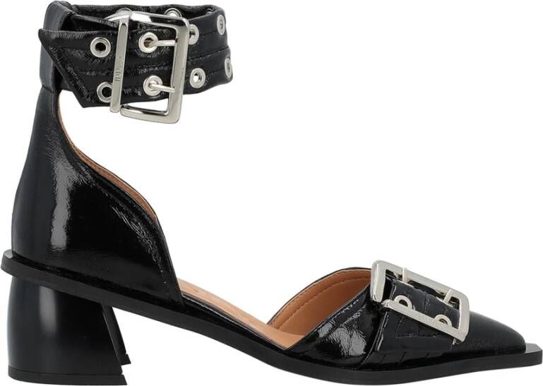 Ganni Chunky Buckle Open Cut Vegan Leren Pumps Black Dames