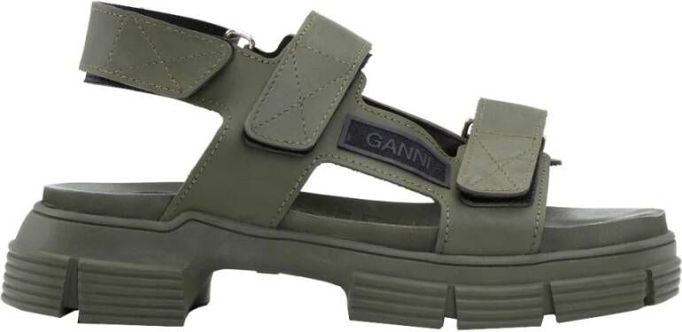 Ganni Chunky Rubber Sandalen met Velcro Sluiting Green Dames