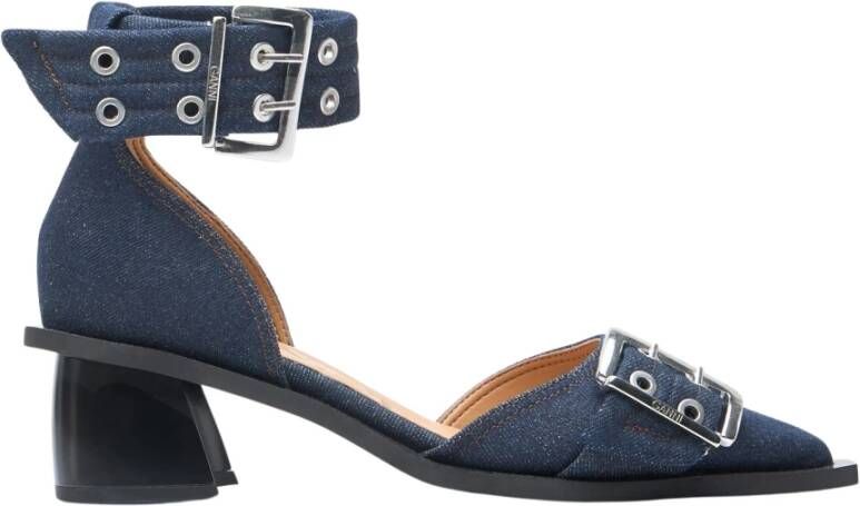 Ganni Denim gespumps met blokhak Blue Dames