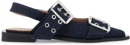 Ganni Denim Slingback Ballerina met Verstelbare Gespen Blue Dames