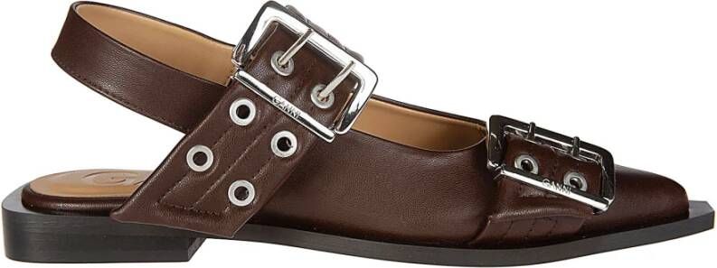 Ganni Elegante Zwarte Ballerina Schoenen Brown Dames