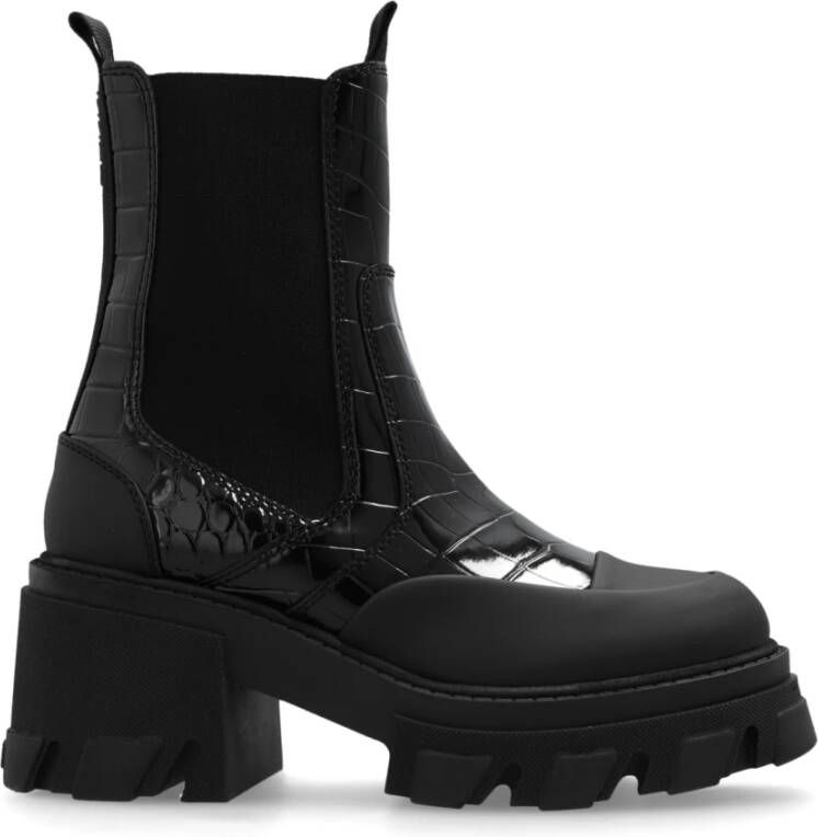 Ganni Zwarte Croco Chelsea Boot Hakken Black Dames