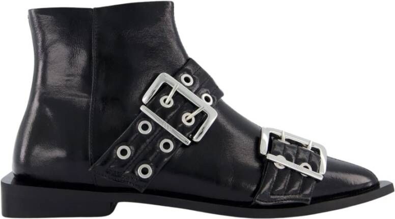 Ganni Feminine Buckle Flat Boot Black Dames