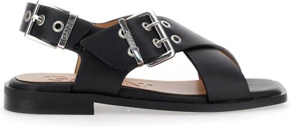 Ganni Flat Sandals Black Dames