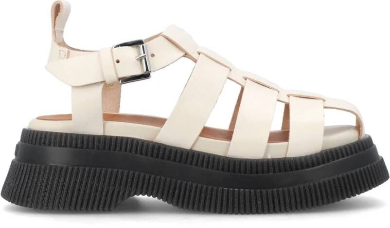 Ganni Gesloten Teen Leren Creeper Sandalen Beige Dames