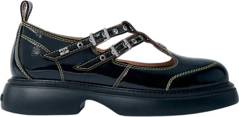 Ganni Glanzende Mary Jane Schoenen met Gesp Black Dames