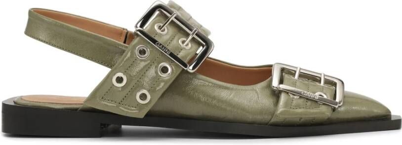 Ganni Groene Platte Slingback Blokhakken Green Dames