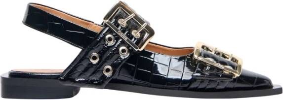 Ganni Krokodil-geëmbosseerde gesp ballerina flats Black Dames