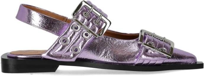 Ganni Lavendel Slingback Ballet Flat met Gespen Purple Dames