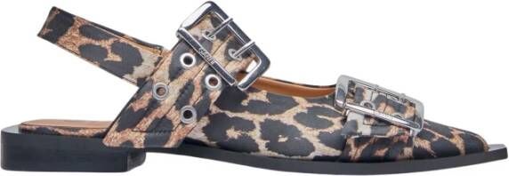 Ganni Leopard Print Buckle Ballerina Flats Brown Dames