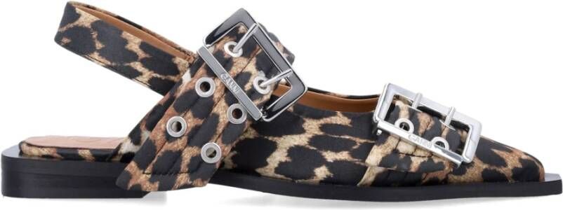 Ganni Leopard Satin Ballerina met Slingback Straps Multicolor Dames