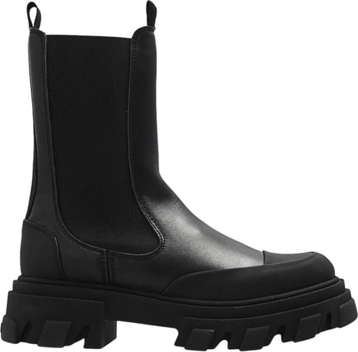 Ganni Zwarte Mid Chelsea Boot met Stiksel Black Dames