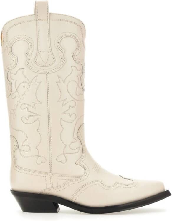 Ganni Leren Western Boot Made in Portugal White Dames