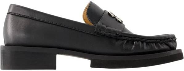 Ganni Butterfly Logo Moccasins Leer Zwart Black Dames