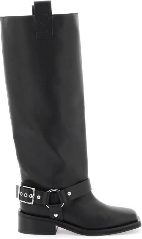 Ganni Zwarte Biker Tubular Underknee Laarzen Black Dames