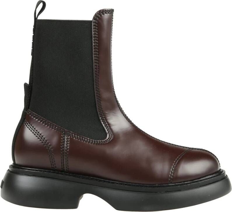 Ganni Patent Chelsea Boot voor dagelijkse stijl Brown Dames