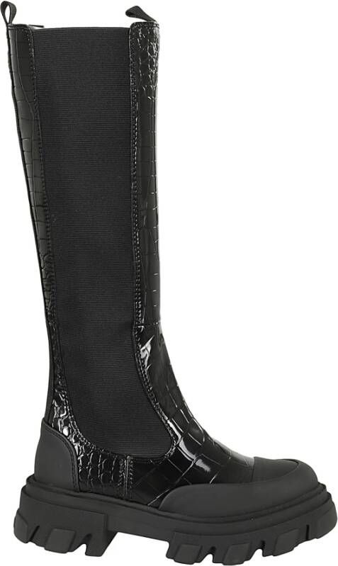 Ganni Patent Croco Chelsea Laars Black Dames