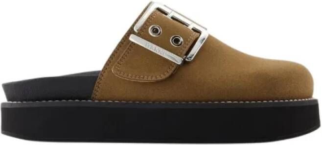 Ganni Suede Buckle Mules Flatform Schoenen Brown Dames