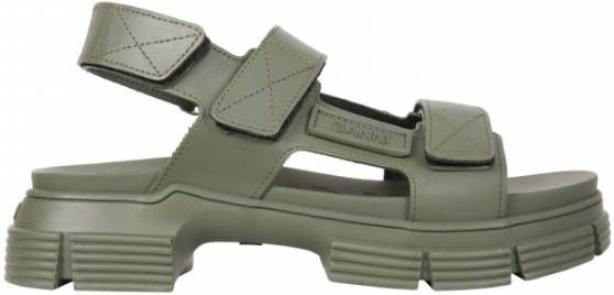 Ganni Chunky Rubber Sandalen met Velcro Sluiting Green Dames