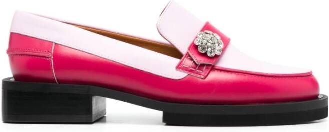 Ganni Roze Juwelen Leren Loafers Pink Dames