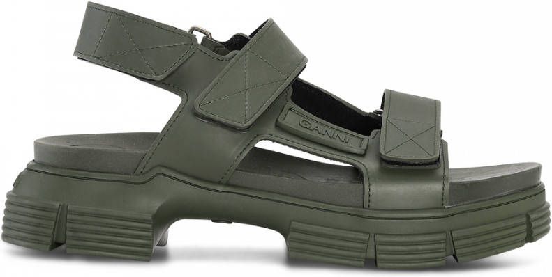 Ganni Chunky Rubber Sandalen met Velcro Sluiting Green Dames