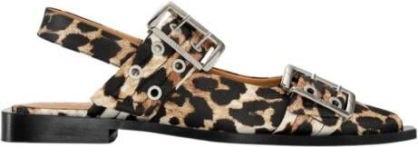 Ganni Leopard Print Buckle Ballerina Flats Brown Dames