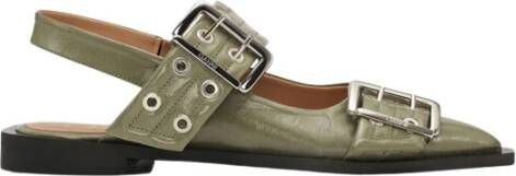 Ganni Stijlvolle Buckle Ballerina Schoenen Green Dames