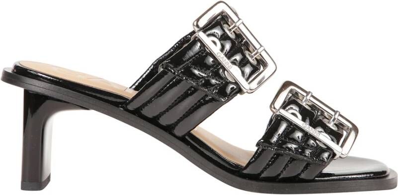 Ganni Stijlvolle Buckle Heel Mule Sandal Black Dames